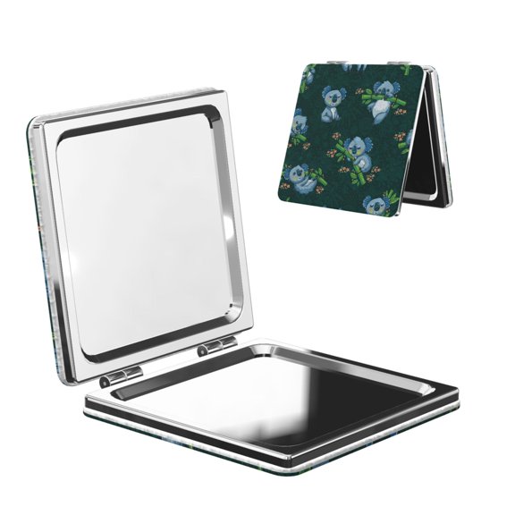 Cute Koalas Tropical Portable Double-Sided Face Mirror Square, Magnifying Compact Pocket Mirror with PU Leather Cover