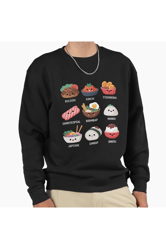 Cute Korean Food Bulgogi Bibimbap Kawaii Retro Aesthetic Graphic Vintage Unisex Sweatshirt G2715, Up to Size 5XL