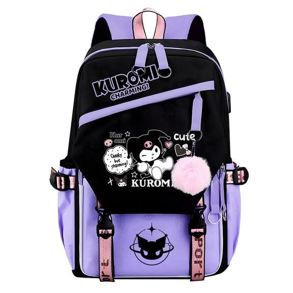 Cute Anime Backpack for Women Men,18 In Cartoon Print Casual Laptop Travel Bag Indoor Outdoor Foldable Nylon Backpack with USB Charge Port