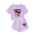 thumbnail image 1 of Cute Kuromi Short-sleeved Shorts 2-Piece Sets Women Summer Plaid Print Tracksuit,130, 1 of 2