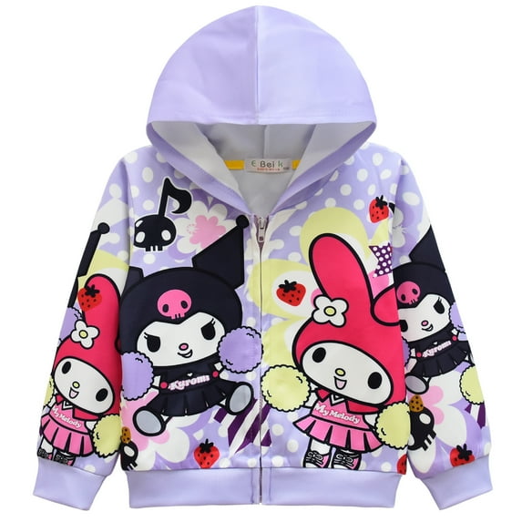 Cute Kuromi cat hoodie for girls zip up jacket kids anime hooded sweatshirt coat with pocket