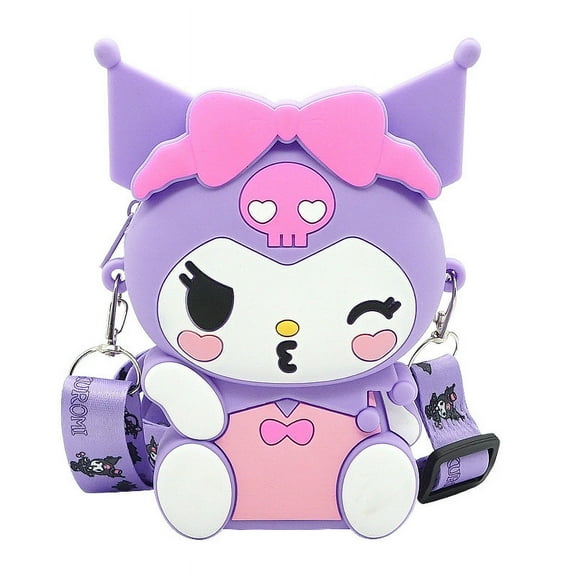 Cute Kuromi crossbody bag with adjustable shoulder strap, handbag with zipper kawaii anime coin wallet purse shoulder bag