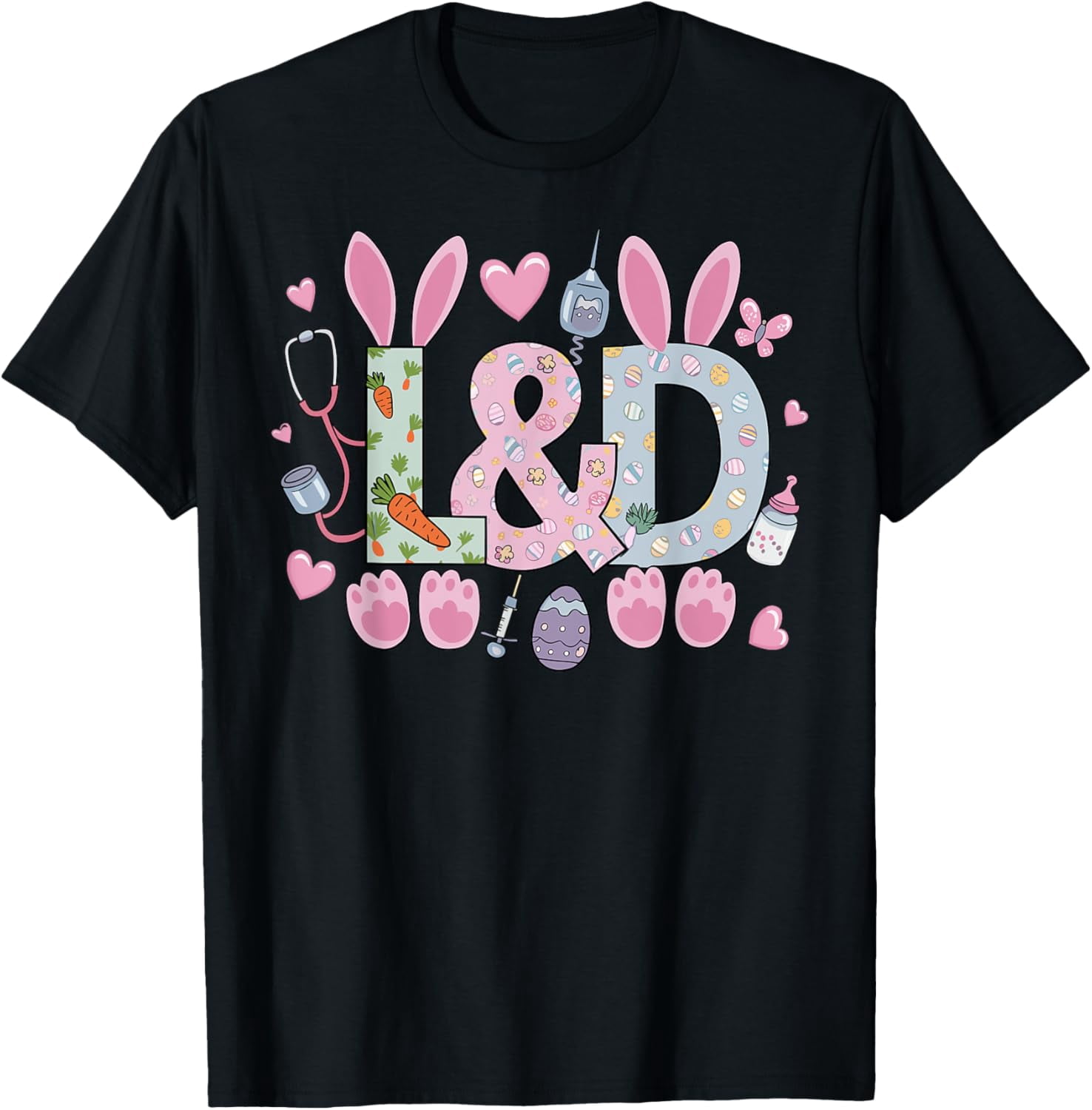 Cute L&D Labor And Delivery Nurse Egg Day Bunny Eggs Spring Shirt BLACK ...