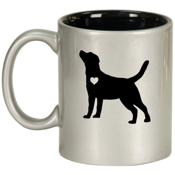 Cute Labrador Retriever With Heart Ceramic Coffee Mug Tea Cup Gift for Her, Him, Friend, Coworker, Wife, Husband, Dog Lover (11oz Silver)