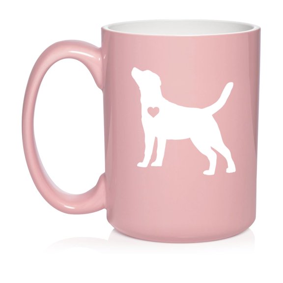 Cute Labrador Retriever With Heart Ceramic Coffee Mug Tea Cup Gift for Her, Him, Friend, Coworker, Wife, Husband, Dog Lover (15oz Light Pink)