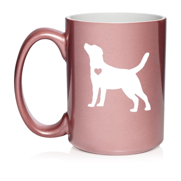 Cute Labrador Retriever With Heart Ceramic Coffee Mug Tea Cup Gift for Her, Him, Friend, Coworker, Wife, Husband, Dog Lover (15oz Rose Gold)