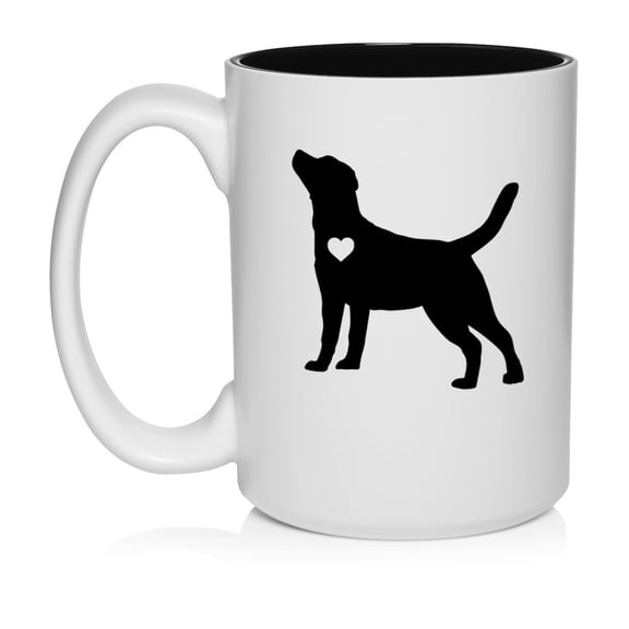 Cute Labrador Retriever With Heart Ceramic Coffee Mug Tea Cup Gift for Her, Him, Friend, Coworker, Wife, Husband, Dog Lover (15oz White)