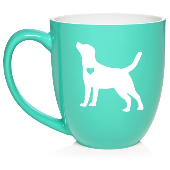 Cute Labrador Retriever With Heart Ceramic Coffee Mug Tea Cup Gift for Her, Him, Friend, Coworker, Wife, Husband, Dog Lover (16oz Teal)