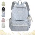 thumbnail image 1 of Cute Lace Backpack, Coquette Aesthetic Polka Dot Backpack | Kawaii Backpack for Women, Large Laptop Daypack Kawaii Supplie with Bow Accessories(Blue), 1 of 7