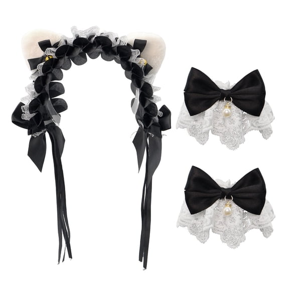 Cute Lace Cats Ear Hair Accessory Delicate Headbands Bows And Bells Bracelet