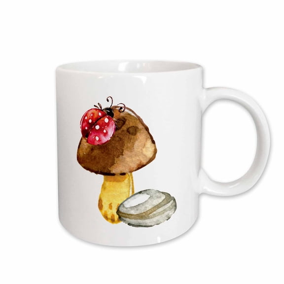 3drose, Cute Lady Bug on Brown Mushroom, 15oz Mug