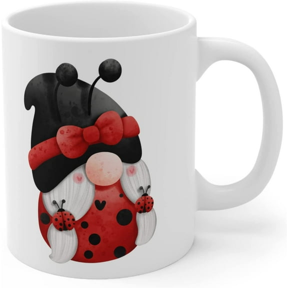 Cute Lady Bug Spring Garden Gnome Ceramic Coffee Mug 11