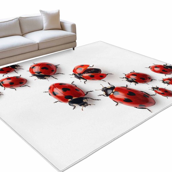 Cute Ladybug Area Rugs 6x9ft Realistic Love Heart Ladybug Rustic Farmhouse Floor Rug Non Slip Low Pile Ultra Soft Throw Carpet for Entryway Indoor Entrance Kitchen Bathroom