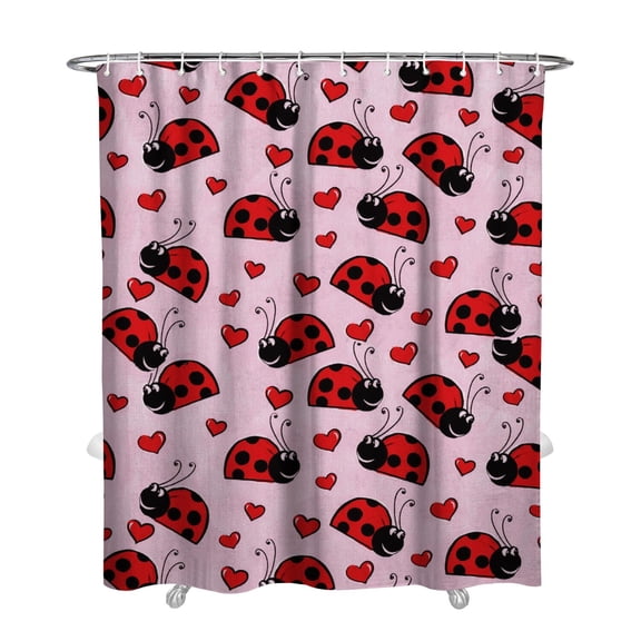 Cute Ladybug Bathroom Curtain 72" x 84" - Nature-Inspired Ladybird & Polka Dot Design, Quick-Dry Waterproof Hotel Style Shower Drapes + 12 Hooks