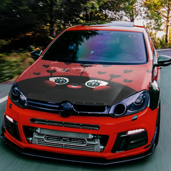 Cute Ladybug Car Hood Sticker Stretch Polyester Fabric Cover Car Hood Sticker Protector Easy Installation Removable Automotive Accessories Suitable for Cars, Vehicle Accessory, Playful Design, Decora