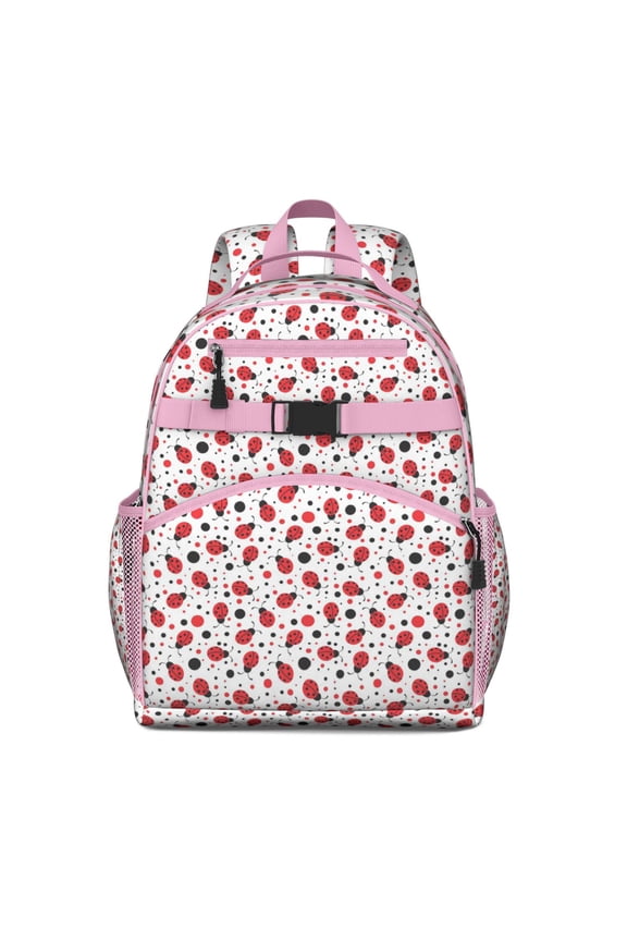 Cute Ladybug Design School Backpack - Durable Waterproof Spine-Protecting Bag with Breathable Back Panel & Side Mesh Pockets for Teens