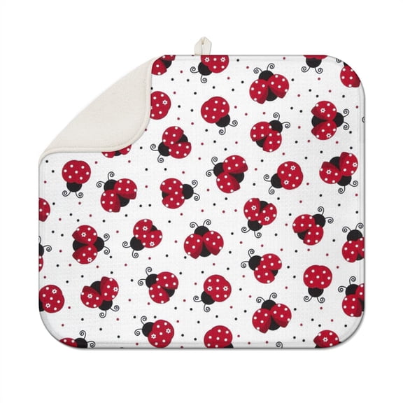 Cute Ladybug Kitchen Drying Mat - Super Absorbent Microfiber Countertop Pad, Multipurpose Heatproof Dish Drainer Mat (Polka Dot Print)