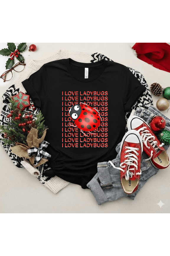 Cute Ladybug Pattern Red Bug Lover Whimsical Nature Graphic Unisex T-Shirt V11981 up to size 5XL