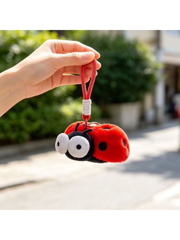 Cute Ladybug Plush Keychain 5.12in Red Insect Pendant with Detachable Lanyard for Backpack Keys and Party Favors