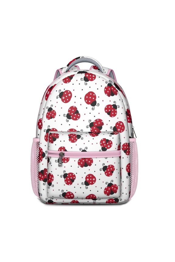 Cute Ladybug Print School Backpack – Red Polka Dot Cartoon Ladybird Design with Nature Insect Pattern for Garden Lovers