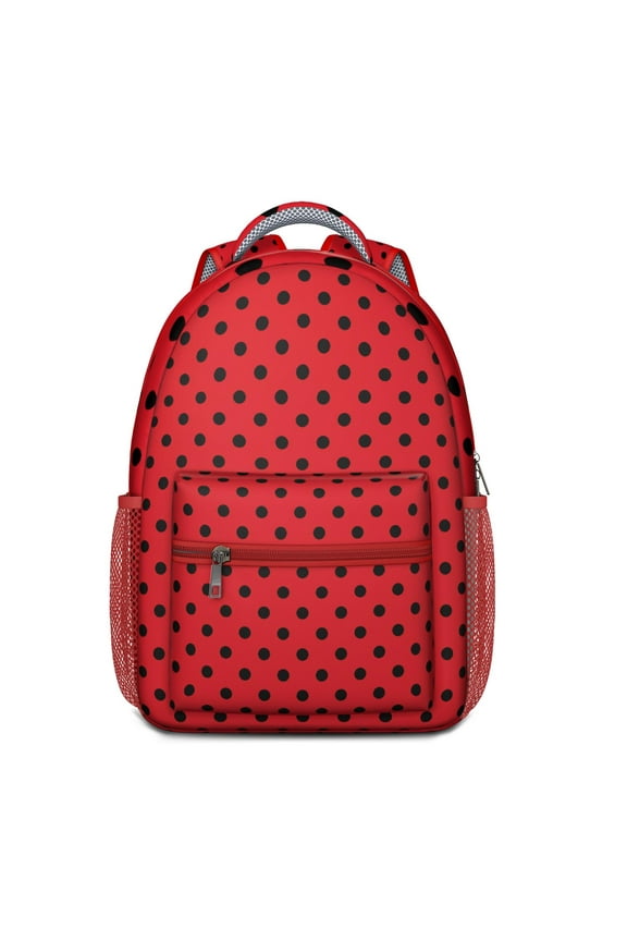 Cute Ladybug Print School Backpack – Red Polka Dot Cartoon Ladybird Design with Nature Insect Pattern for Garden Lovers