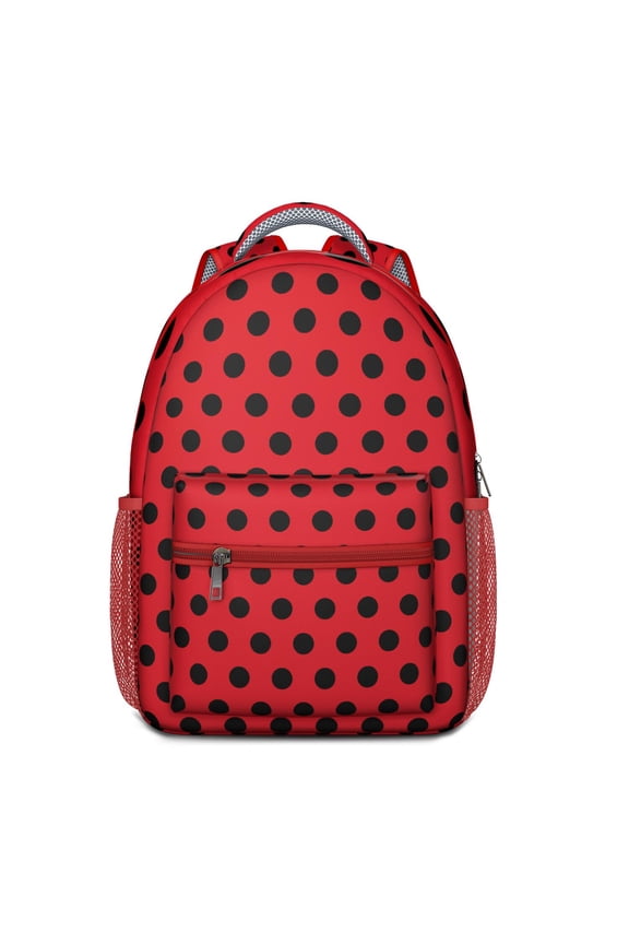 Cute Ladybug Print School Backpack – Red Polka Dot Cartoon Ladybird Design with Nature Insect Pattern for Garden Lovers