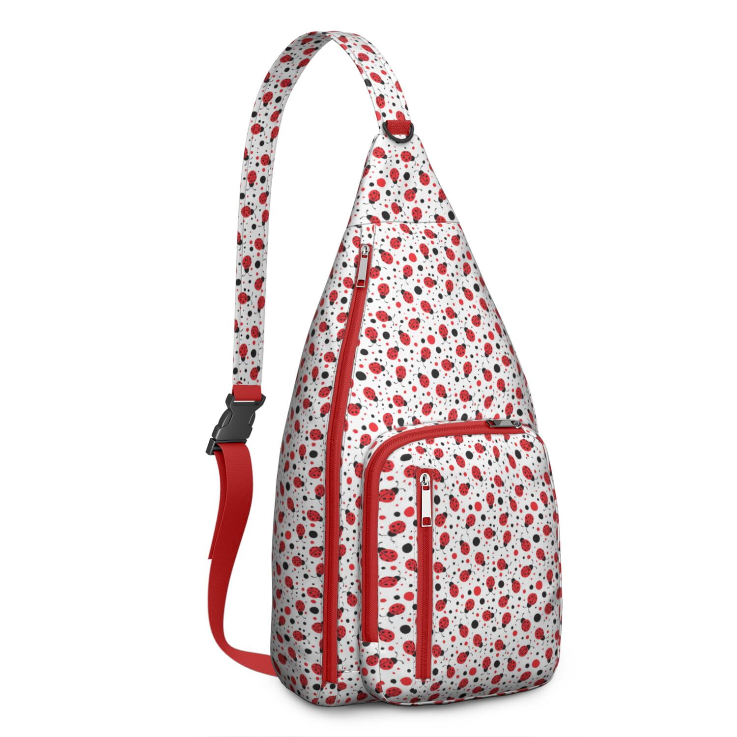 Cute Ladybug Print Sling Bag - Polka Dot Ladybird Crossbody Backpack for Women & Men, Water-Resistant Shoulder Daypack (Cartoon Nature Insect Design, Garden Themed Casual Bag)