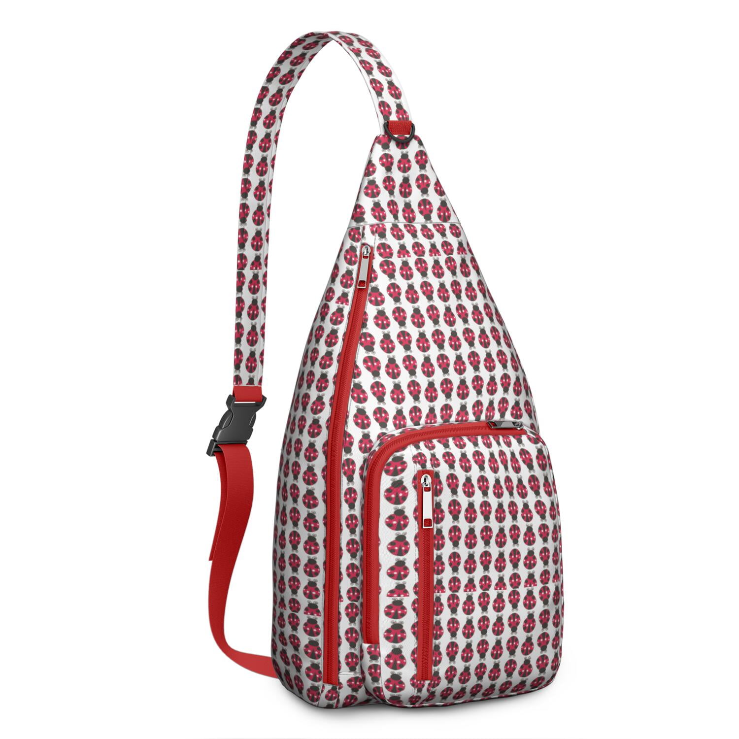 Cute Ladybug Print Sling Bag - Polka Dot Ladybird Crossbody Backpack for Women & Men, Water-Resistant Shoulder Daypack (Cartoon Nature Insect Design, Garden Themed Casual Bag)
