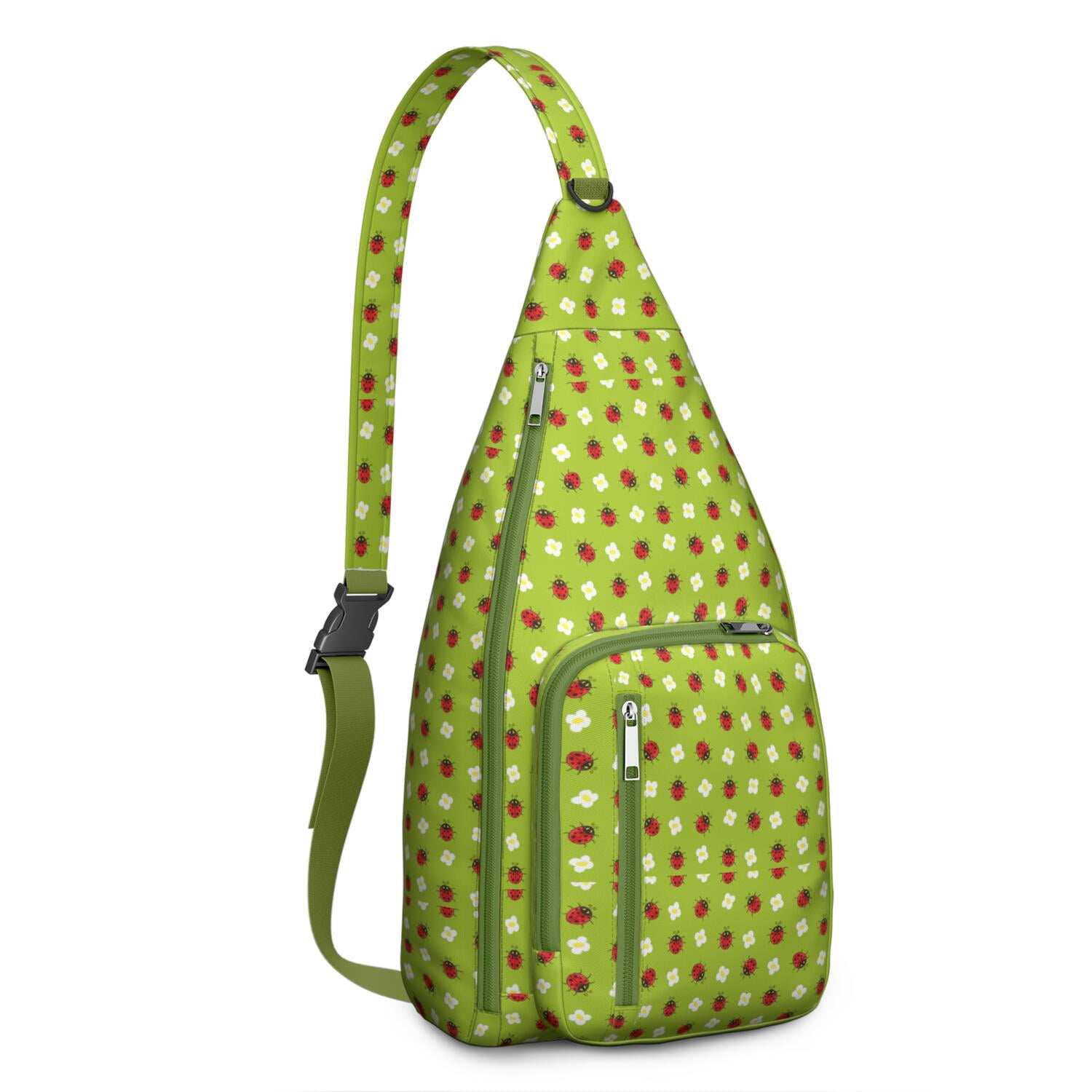 Cute Ladybug Print Sling Bag - Polka Dot Ladybird Crossbody Backpack for Women & Men, Water-Resistant Shoulder Daypack (Cartoon Nature Insect Design, Garden Themed Casual Bag)