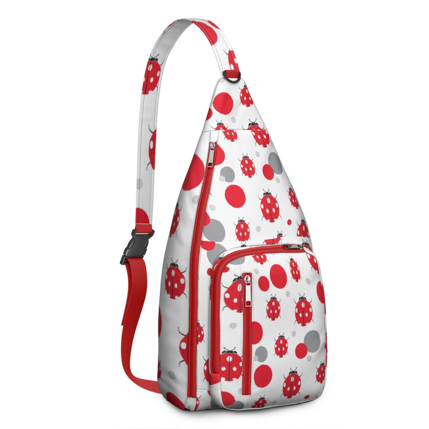 Cute Ladybug Print Sling Bag - Polka Dot Ladybird Crossbody Backpack for Women & Men, Water-Resistant Shoulder Daypack (Cartoon Nature Insect Design, Garden Themed Casual Bag)