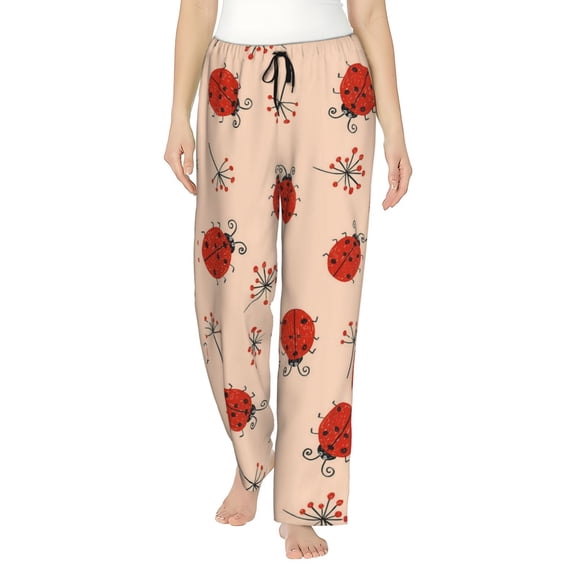 Cute Ladybug Red Ladybird Women's Comfy Pajama Pants With Pockets,Soft Stretch Drawstring Lounge Pants, Soft Casual Wide Leg PJS Sleep Bottoms X-Large