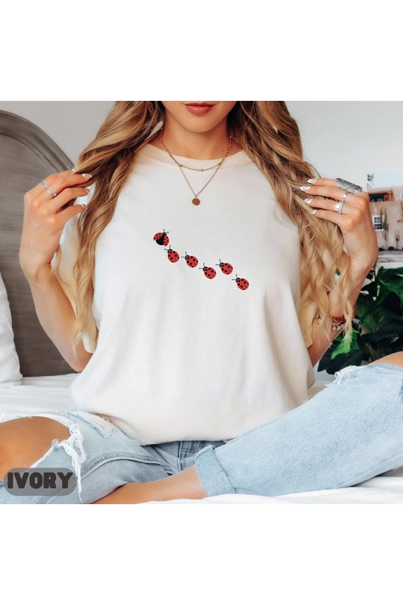 Cute Ladybug Shirt, Marching Ladybugs Graphic Tee, Adorable Ladybug Line Shirt, Lucky Bug Nature Shirt, Insect Lover Shirt