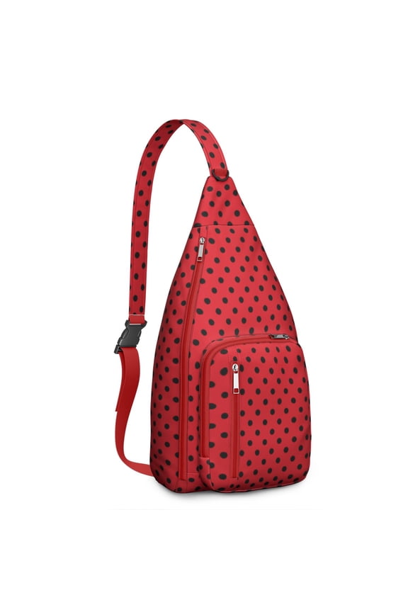 Cute Ladybug Sling Backpack&nbsp;- Red Polka Dot Cartoon Print Crossbody Bag, Lightweight Multi-Pocket Travel Pack for Commuting & Outdoor Adventures