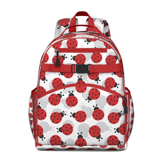 Cute Ladybug Students Backpack with Artistic Ladybird Print, Red Polka Dot Pattern, and Nature Insect Cartoon for s