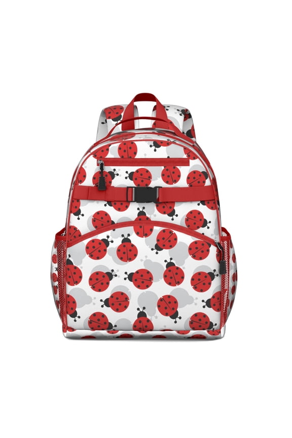 Cute Ladybug Students Backpack with Artistic Ladybird Print, Red Polka Dot Pattern, and Nature Insect Cartoon for s