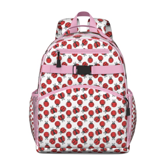 Cute Ladybug Students Backpack with Artistic Ladybird Print, Red Polka Dot Pattern, and Nature Insect Cartoon for s
