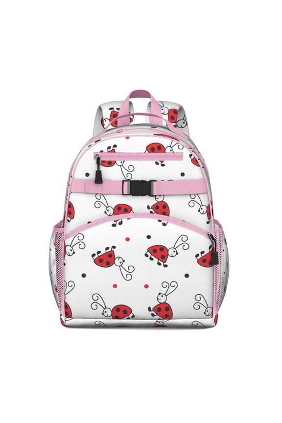 Cute Ladybug Students Backpack with Artistic Ladybird Print, Red Polka Dot Pattern, and Nature Insect Cartoon for Toddlers