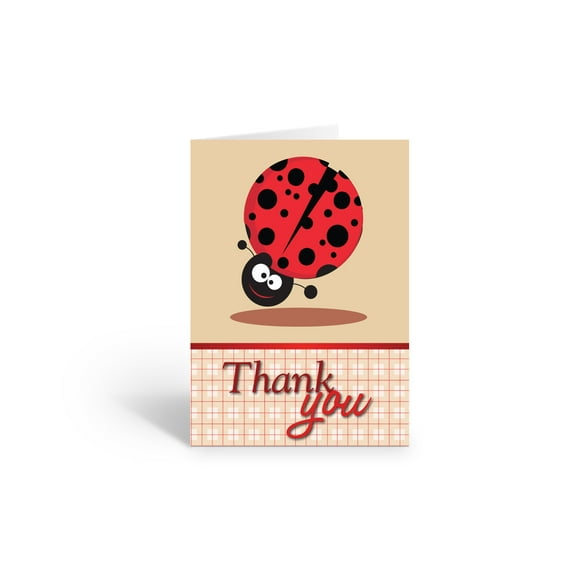 Cute Ladybug Thank You Note Card - 10 Cards and Envelopes - B14261