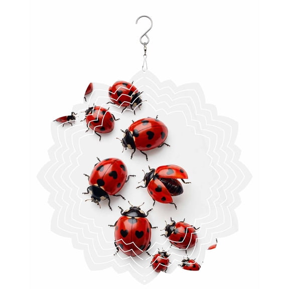 Cute Ladybug Wind Spinner for Garden Yard 8In, Realistic Love Heart Ladybug Rustic Farmhouse 3D Stainless Steel Kinetic Hanging Wind Spinners Rustproof Outdoor Decor for Lawn Patio Home