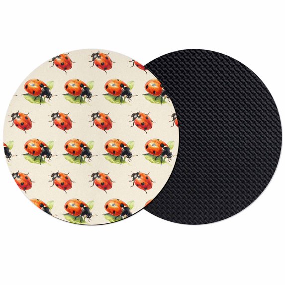 Cute Ladybugs Coasters Set of 2, Absorbent Coasters for Drinks, Spring Botanical Leaves Beige Coaster for Desk Coffee Table Protection, Home Decor House Warming Gifts 4"