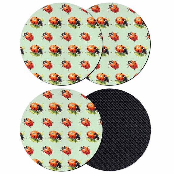 Cute Ladybugs Coasters Set of 4, Absorbent Coasters for Drinks, Spring Botanical Leaves Green Coaster for Desk Coffee Table Protection, Home Decor House Warming Gifts 4"