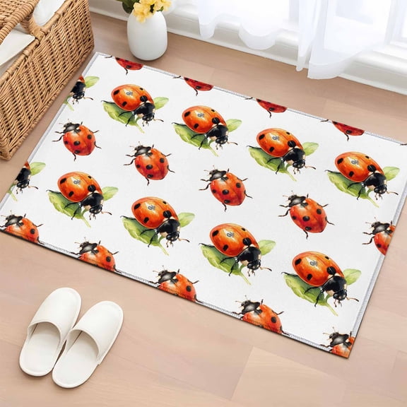 Cute Ladybugs Entryway Rug 2'x3'&nbsp; Non Slip Front Door Mats, Spring Botanical Leaves Farmhouse Entrance Rugs Indoor Outdoor Carpet, Washable Floor Mats Small Area Rug for Bedroom Kitchen