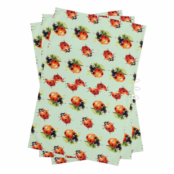Cute Ladybugs Kitchen Towels Set of 3, Water Absorbent Dish Towel, Spring Botanical Leaves Green Decorative Hand Towels - Quick Drying Cloth for Cooking Baking, 18x28 Inch