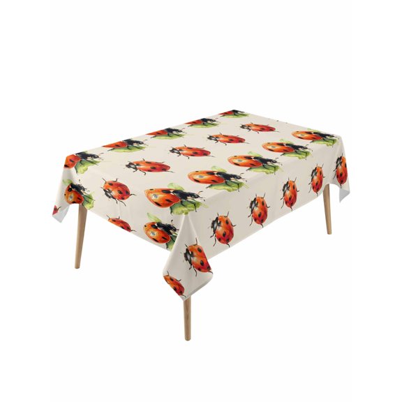 Cute Ladybugs Table Cloth, Waterproof Tablecloth for Rectangle Tables, Spring Botanical Leaves Beige Reusable Washable Fabric Table Cover for Restaurant Kitchen Dining Tables 60"x120"