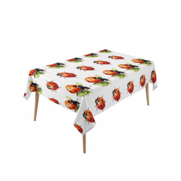 Cute Ladybugs Table Cloth, Waterproof Tablecloth for Rectangle Tables, Spring Botanical Leaves Farmhouse Reusable Washable Fabric Table Cover for Restaurant Kitchen Dining Tables 60"x120"