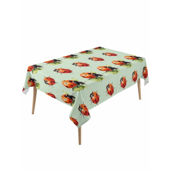 Cute Ladybugs Table Cloth, Waterproof Tablecloth for Rectangle Tables, Spring Botanical Leaves Green Reusable Washable Fabric Table Cover for Restaurant Kitchen Dining Tables 60"x120"