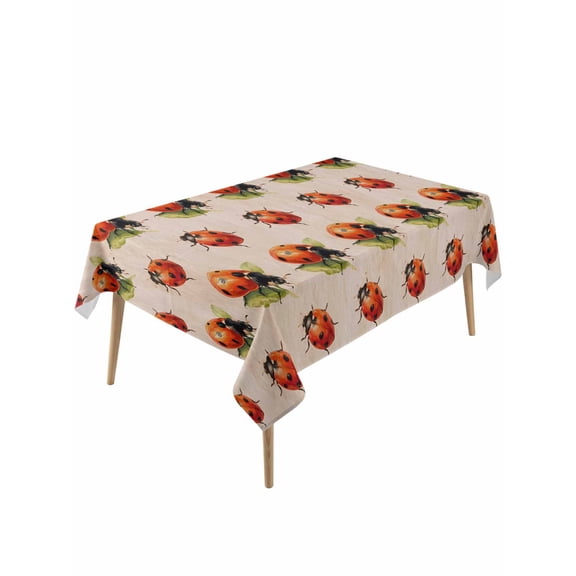 Cute Ladybugs Table Cloth, Waterproof Tablecloth for Rectangle Tables, Spring Botanical Leaves Vintage Reusable Washable Fabric Table Cover for Restaurant Kitchen Dining Tables 60"x120"