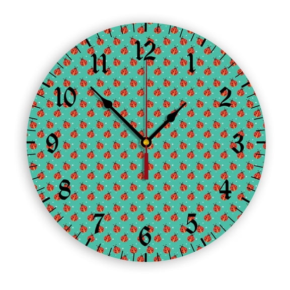Cute Ladybugs Wall Clock, Battery Operated, PVC Round Silent Non-Ticking Clock with Clear Numbers for Living Room, Kitchen, Bedroom, Office, School Decor 10inch-25cm