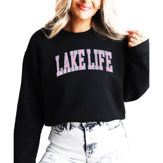 Cute Lake Life Sweatshirt for Women, Teens, and Girls Trendy Summer Pullover Sweater Black Sweatshirt Adult Medium