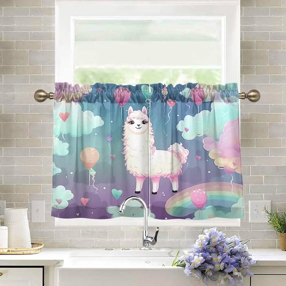 Cute Lama Kitchen Curtains 24 Inch Length Blackout Thermal Insulating Tier Curtains with Rod Pockets Short Curtains Home for Living Room/Bedroom Home Decor